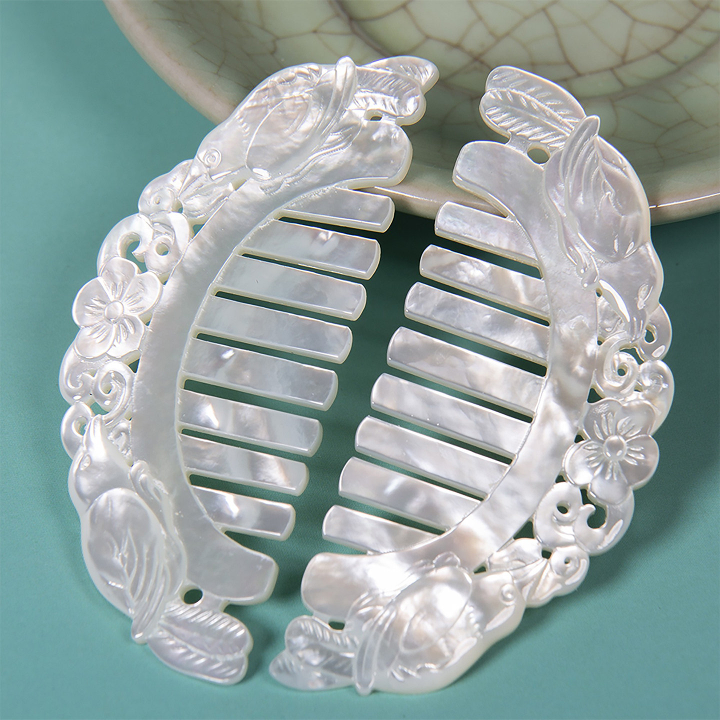 天然白贝母发梳发簪头饰发钗贝壳梳子古风头梳工艺品伴手礼陪嫁礼