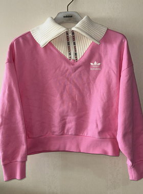 潮包背 现货 Adidas 三叶草女款运动休闲翻领套头卫衣 JE1607