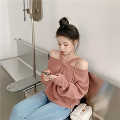 Real shot autumn and winter new two wear shoulder belt with exposed collarbone sweater