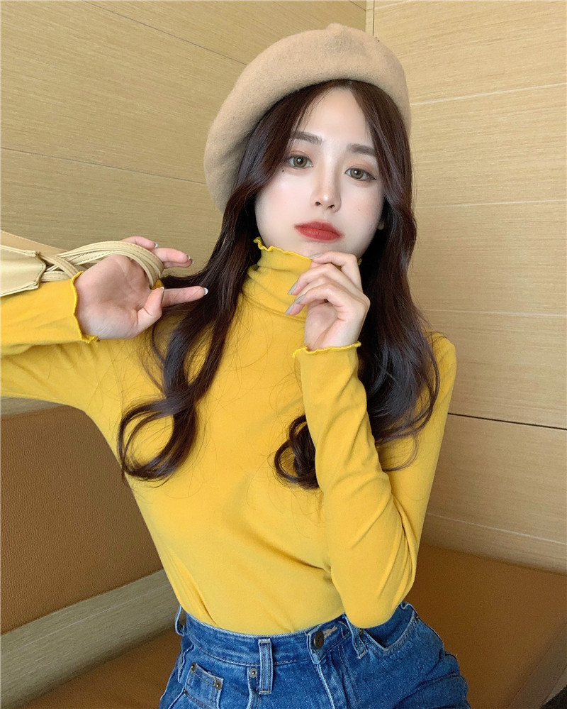 Real 2021 new style, one must go to pile, pile collar base coat, long sleeve T-shirt, slim top