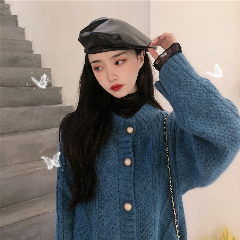 Shooting temperament long sleeve single breasted knitted cardigan women's new Korean junior student sweater coat