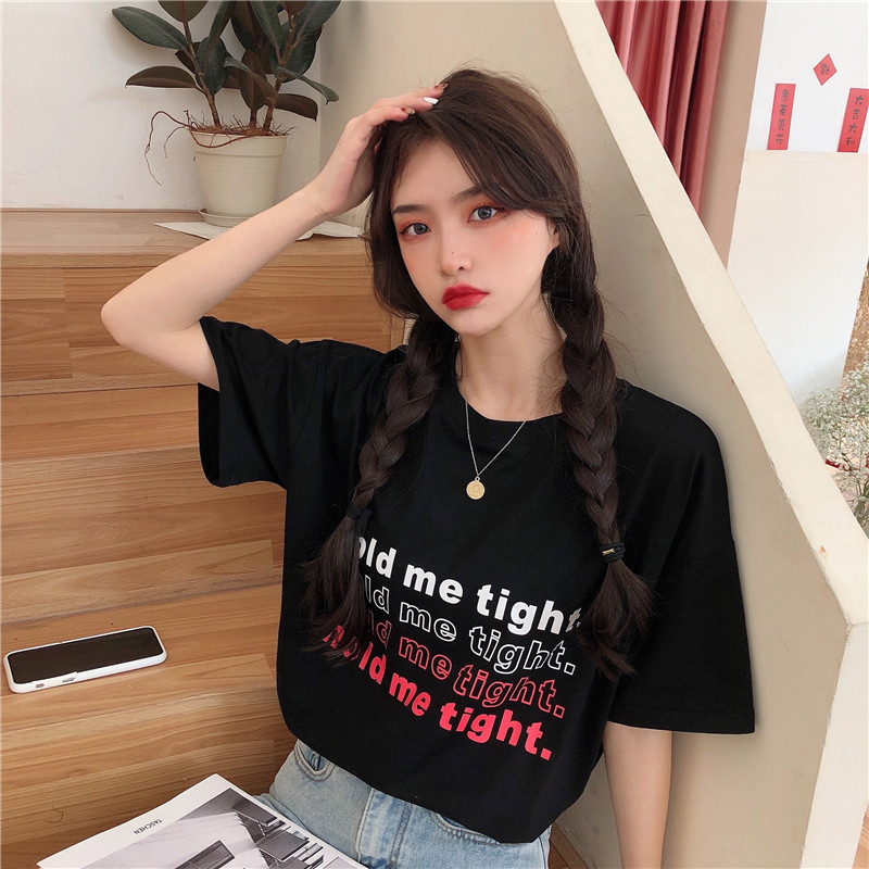 Real English alphabet printed T-shirt 2021 new Korean loose and thin round neck short sleeve top