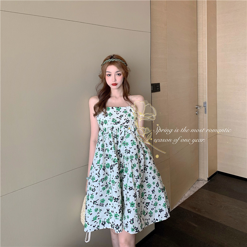 A-line dress style floral suspender dress