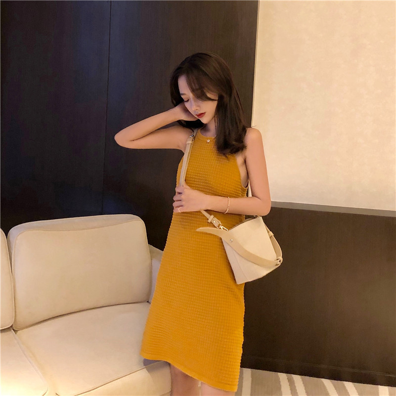 Real photo 2021 new style Hong Kong Style suspender skirt summer Korean style retro mid long dress
