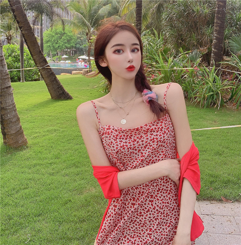 Real shot! Romantic Cherry Blossom super white and thin dress with western style sling