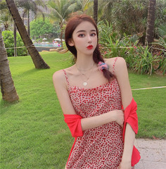 Real shot! Romantic Cherry Blossom super white and thin dress with western style sling