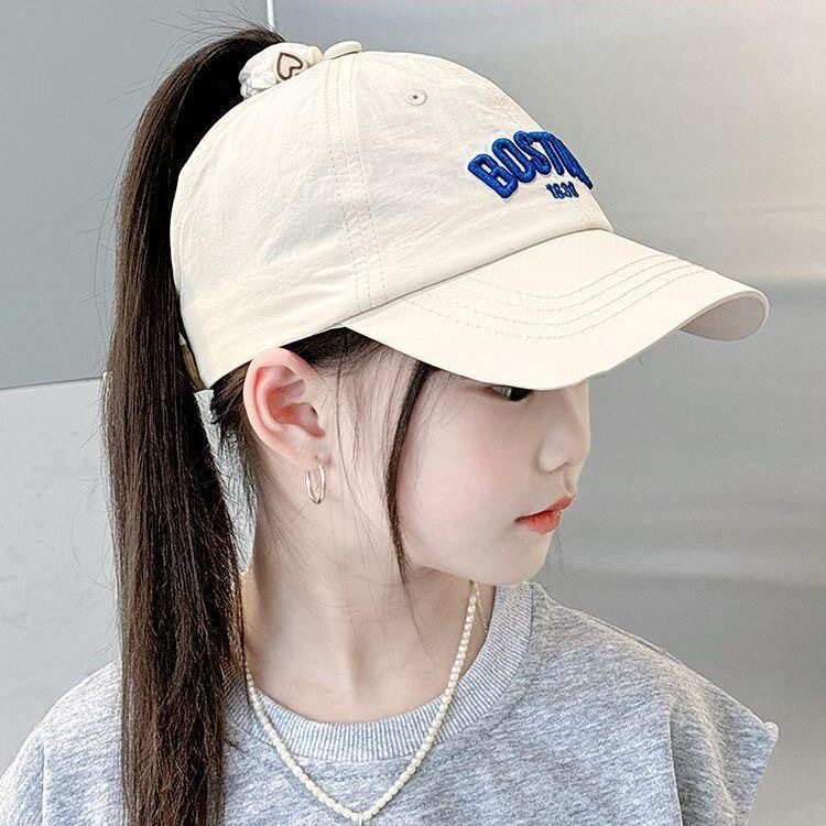儿童速干棒球帽女童遮阳帽夏季防晒帽春秋宝宝鸭舌帽扎马尾空顶帽