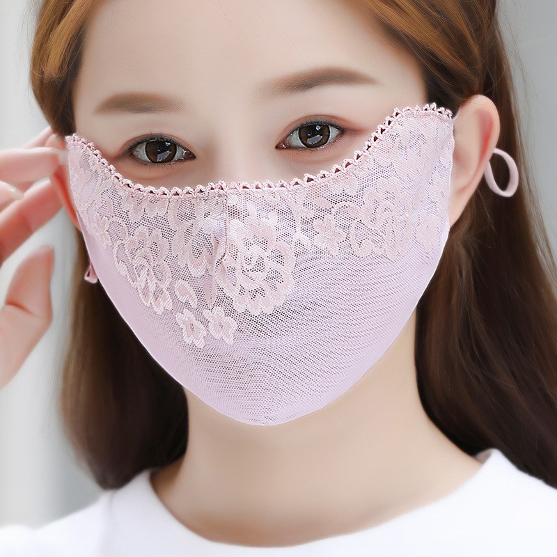 蕾丝薄纱口罩女高颜值夏季网纱薄款透气易呼吸放防晒面罩布料可洗