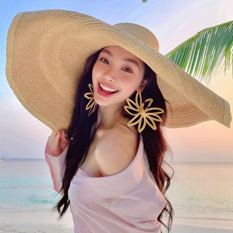 易梦玲同款大帽檐草帽女夏海边沙滩度假遮阳防晒帽可折叠太阳帽子