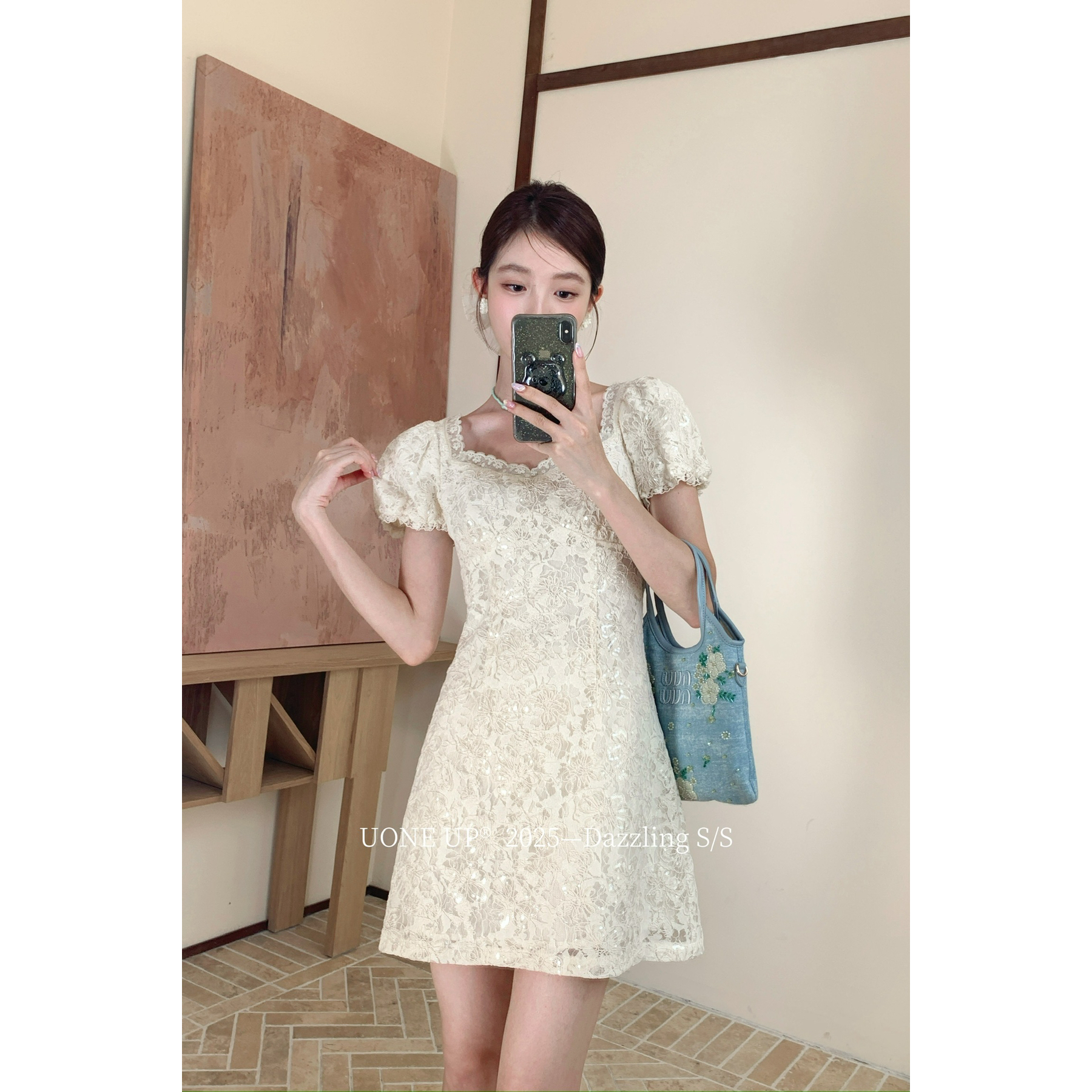 UONE-韩剧女主千金高级感气质刺绣连衣裙