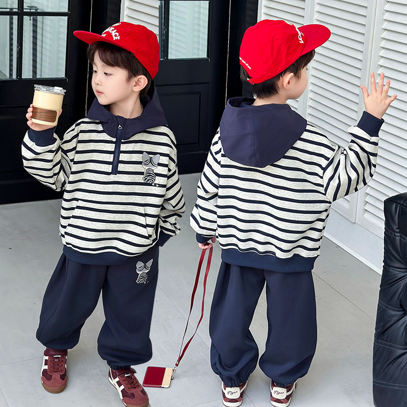 男童装春秋季套装2026新款儿童酷帅条纹卫衣两件套宝宝秋装衣服潮,童装/婴儿装/亲子装,套装,淘宝优惠券,粉丝福利购,淘宝优惠卷