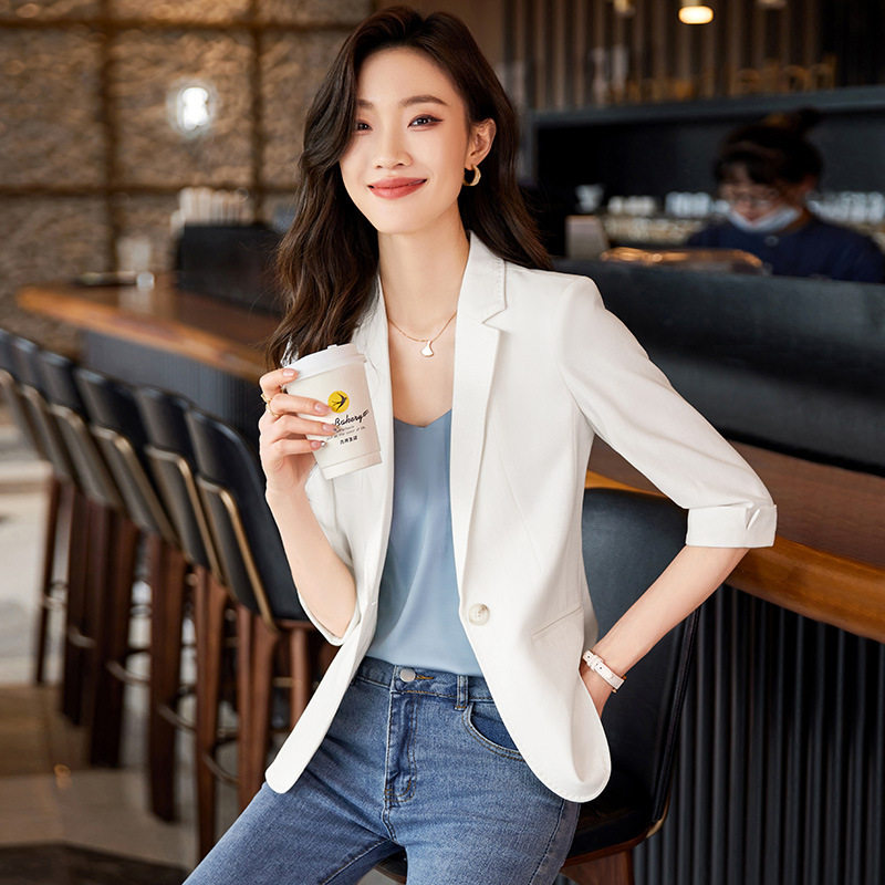 七分袖白色西装外套女2025春夏季新款韩版复古上衣休闲显瘦小西服