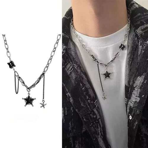 黑色星星拼接项链男女简约百搭嘻哈锁骨链小众设计高级感潮流配饰