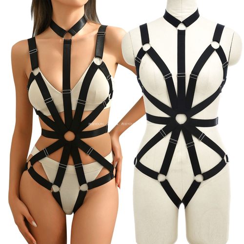 挂脖束腰性感高弹力涤纶夜店套装