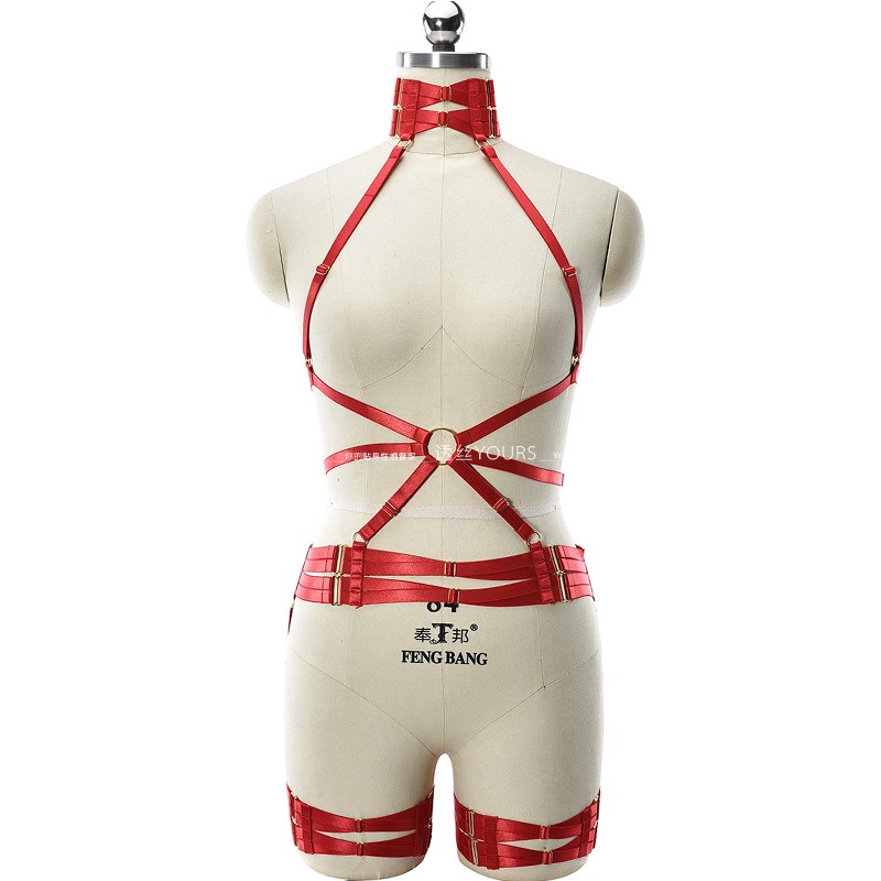 重工脖环连胸束腰连体女王捆绑绳衣绷带线束内衣铁环情趣跳舞制服