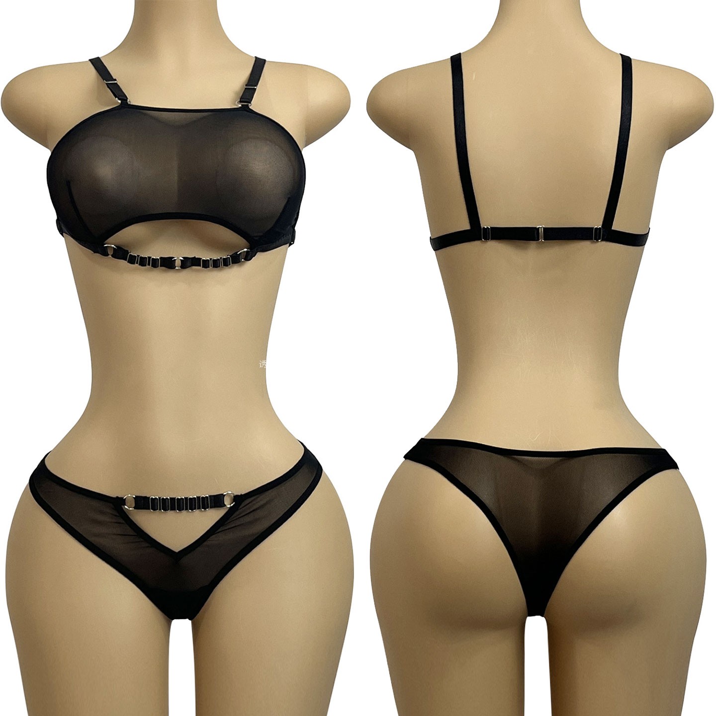 网纱透视文胸重工金属扣分体套装