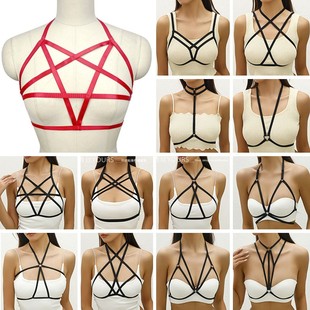 交叉可调肩带分胸线绳大码束身衣露束腰圆环拼接捆绑欧美狂野夜店