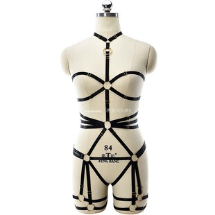 复杂穿戴绳衣连脖环束胸连体捆绑情趣束缚镂空紧身可调铁环吊袜圈