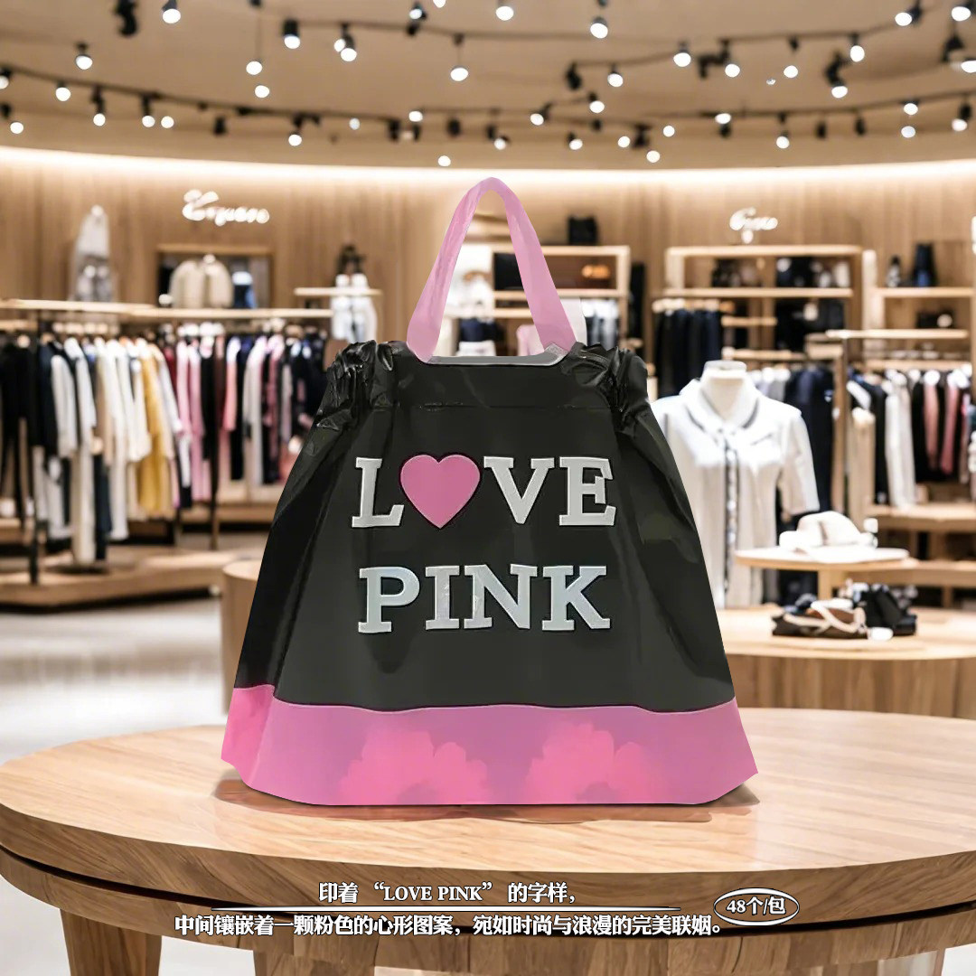 英文磨砂加厚束口抽绳手提袋服装店袋子礼品袋购物袋塑料袋胶袋