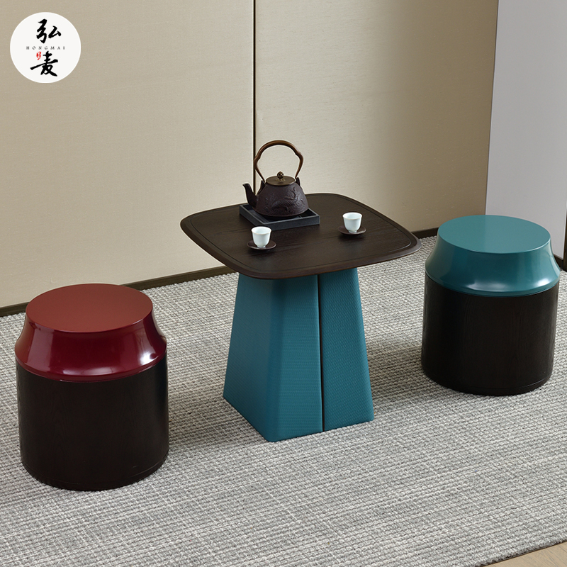 新中式木制圆凳小鼓凳红蓝化妆凳