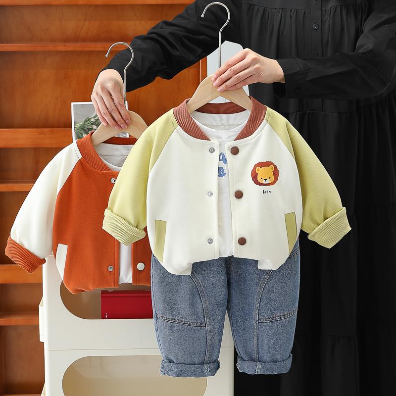 男童春装套装2025新款宝宝洋气棒球服三件套婴儿童装小童