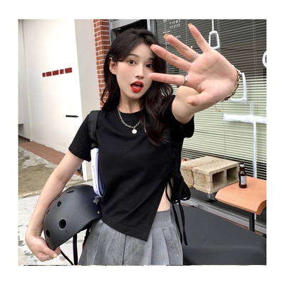 爆款百搭夏款正肩T恤大码女装胖mm不规则短袖T恤上衣M-4XL200斤