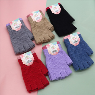 半指手套冬季男士半截漏指头学生写字成人女士秋季保暖毛线