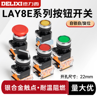 德力西LAY8E(LA38)-11BN按钮开关按压式带自锁启动停止自复位点动