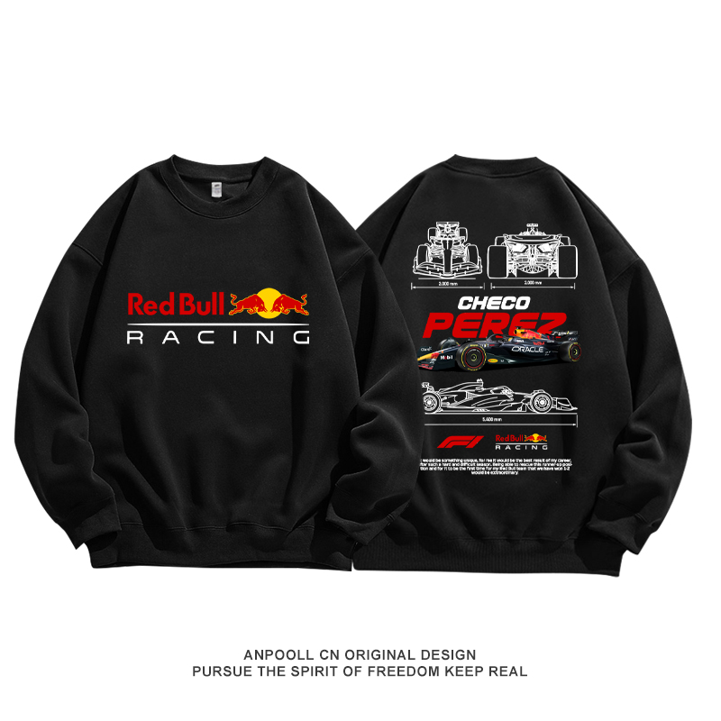 F1红牛车队比赛车服宽松纯棉圆领长袖T恤卫衣服男装宽松休闲穿搭