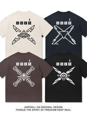 血港鬼影派克LOL英雄联盟拳头周边印花R美式重磅纯棉短袖T恤男装