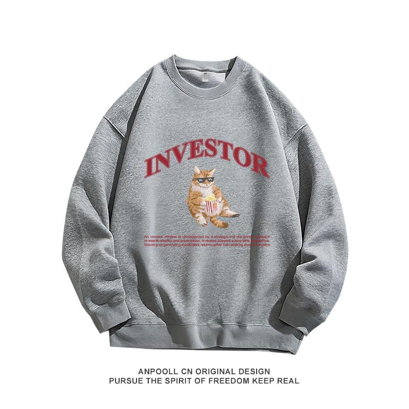 大橘猫咪小众设计感复古印花慵懒感纯棉圆领卫衣服男女情侣装宽松