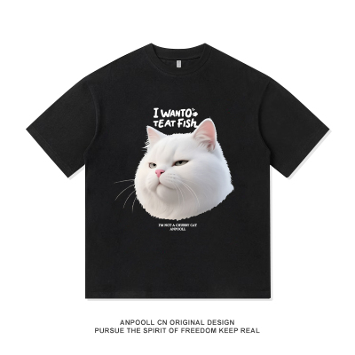 胖猫咪可爱Q版卡通印花小众设计感短袖T恤衫上衣服纯棉男女情侣装