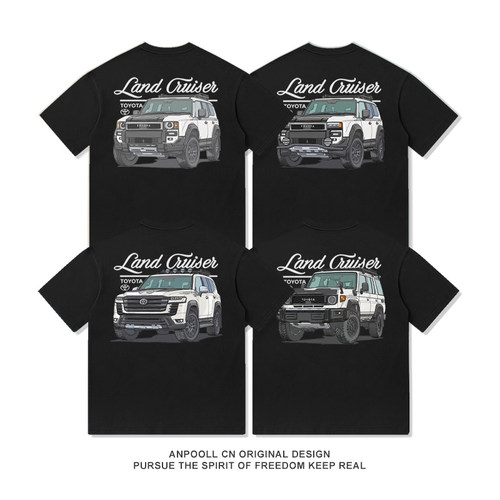 丰田TOYOTA兰德酷路泽普拉多霸道LC76越野车改装印花短袖T恤男装