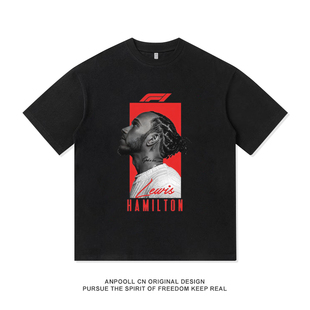 F1刘易斯汉密尔顿红牛法拉利车队纪念短袖T恤衫纯棉夏季男装衣服