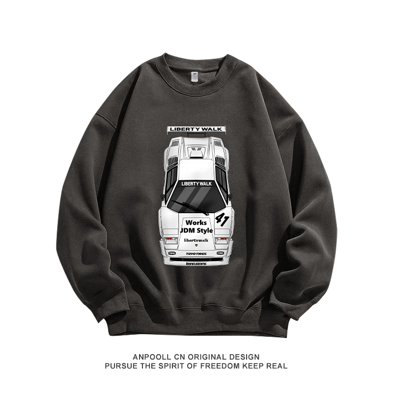 兰博基尼LB改装文化JDM印花纯棉圆领卫衣服长袖T恤衫男装宽松休闲