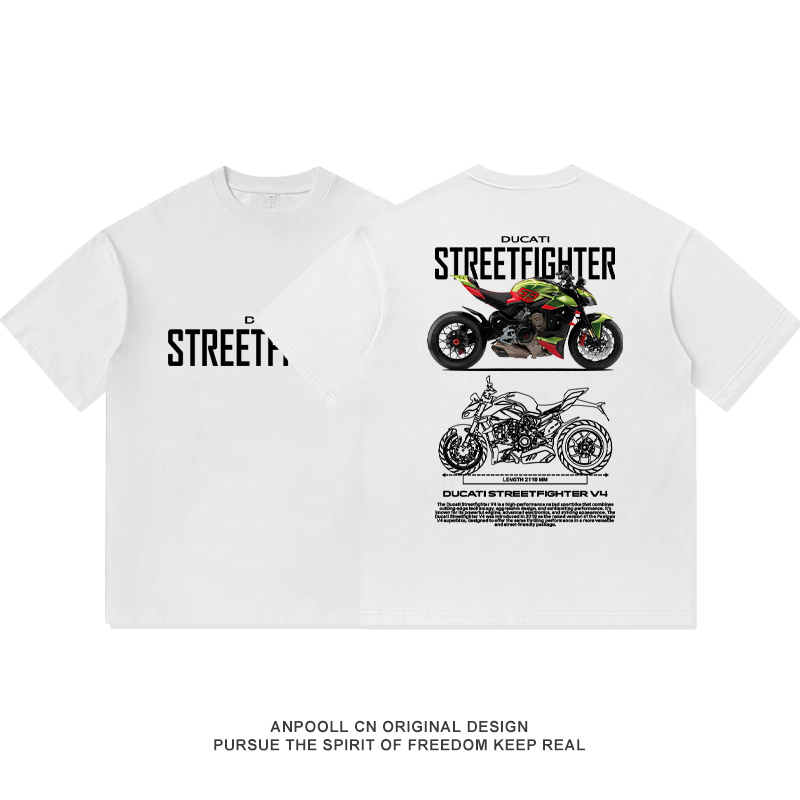 杜卡迪街霸V4S兰博基尼联名款摩托车印花骑士短袖T恤衫上衣服男装
