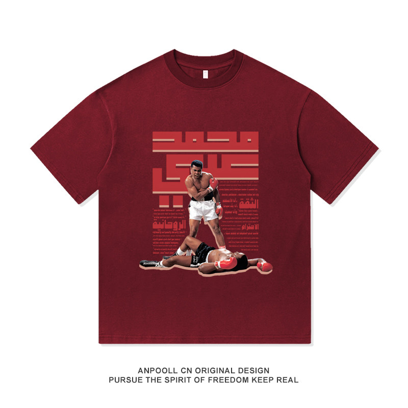 迈克尔泰森拳击自由搏击复古印花纯棉短袖T恤衫男装宽松休闲衣服