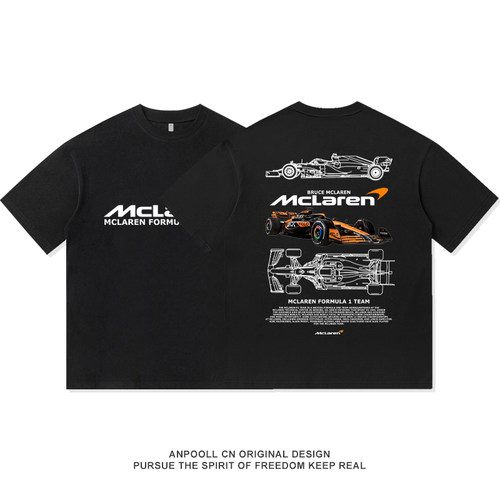 F1迈凯伦车队比赛车服印花爱好者AMG周边短袖T恤衫男装上衣服宽松