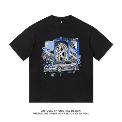 日产尼桑GTRR34改装文化JDM复古印花夏季短袖T恤美式重磅纯棉男装