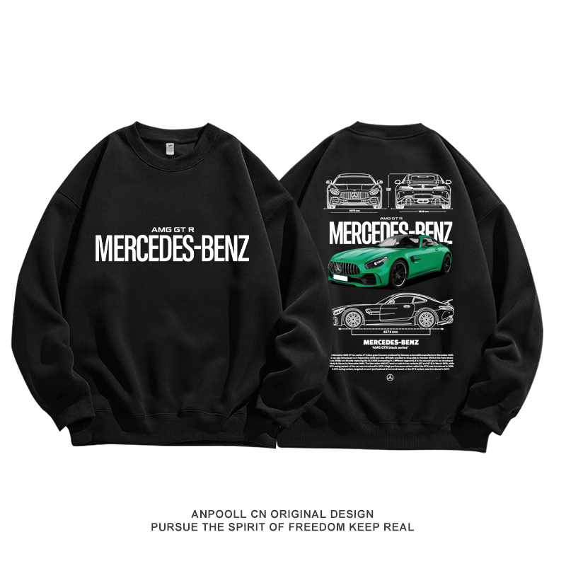 梅赛德斯奔驰AMGGTR跑车改装解构印花纯棉圆领卫衣服男装长袖T恤