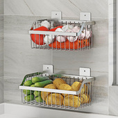 304不锈钢免打孔壁挂式 收纳架厨房家用收纳篮杂物篮调味品架粘墙