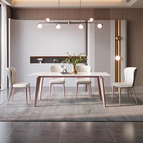 进口轻奢意式极简岩板餐桌组合