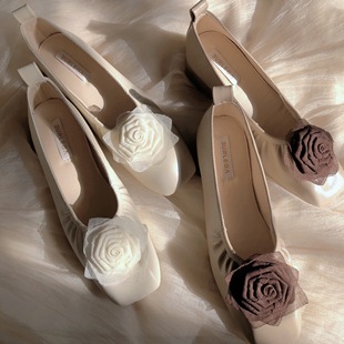 子旗袍汉服搭配方头晚晚鞋 民国复古粗跟玫瑰鞋 禅意蔷薇 橘里CHIU