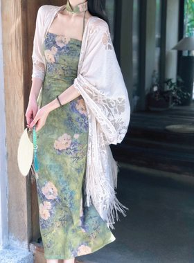 新中式H型提花花色旗袍连衣裙