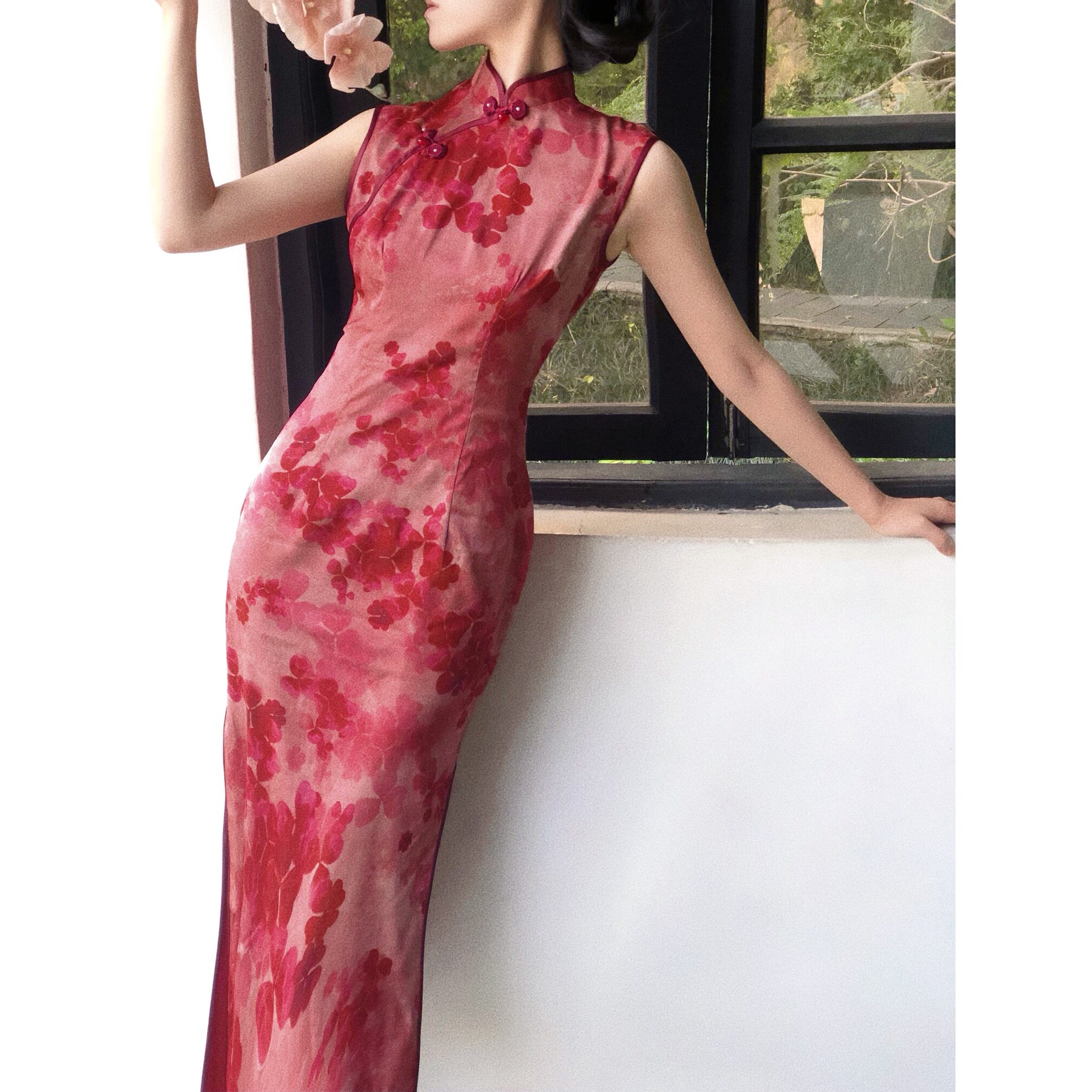 橘里"东方花禧"绝美新中式无袖旗袍复古红色气质端庄新娘晨袍礼服