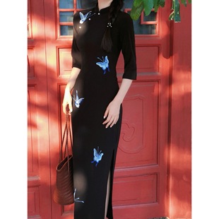 少女港工旗袍显瘦气质连衣裙 珍珠蝴蝶刺绣国风长袖 橘里 东方美学