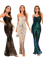 Sexy Sleeveless Dress Long Sequin Party Dresses  Dinner Gown