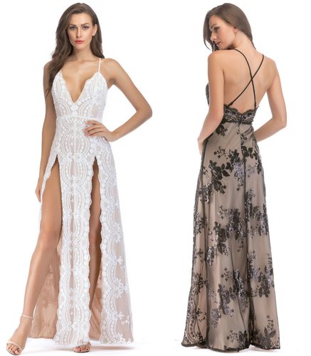 Summer Sexy Long Party Dress Sequins Prom Dresses Clubwear