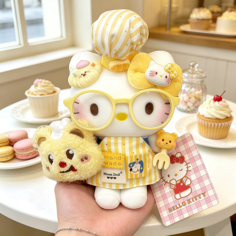 正版HelloKitty黄色小厨师毛绒玩偶钥匙扣kt猫礼物女包包挂件装饰图片
