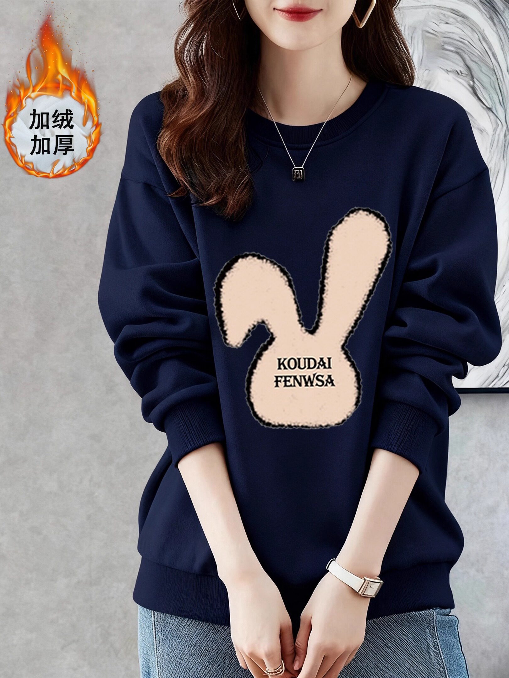 Plus-size pure cotton sweatshirt for women, autumn and winter 2025 new long-sleeve high-quality loose round-neck fleece-lined thickened top, trendy